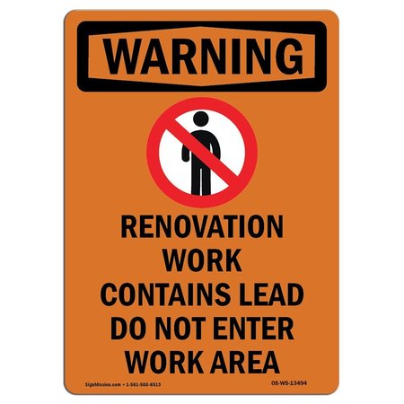 SIGNMISSION OSHA Sign, Renovation Work Contains, 14in X 10in Alum, 10" W, 14" L, Portrait, OS-WS-A-1014-V-13494 OS-WS-A-1014-V-13494